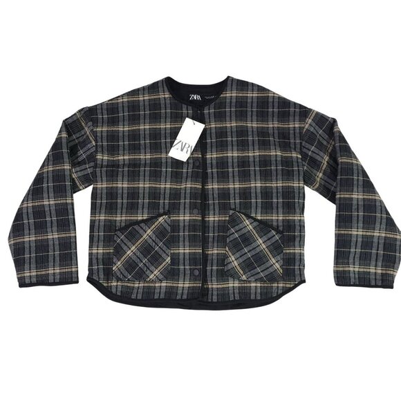 Zara Womens Plaid Button-Up Jacket Size S Black/Beige Cotton Blend READ ME - Picture 4 of 9